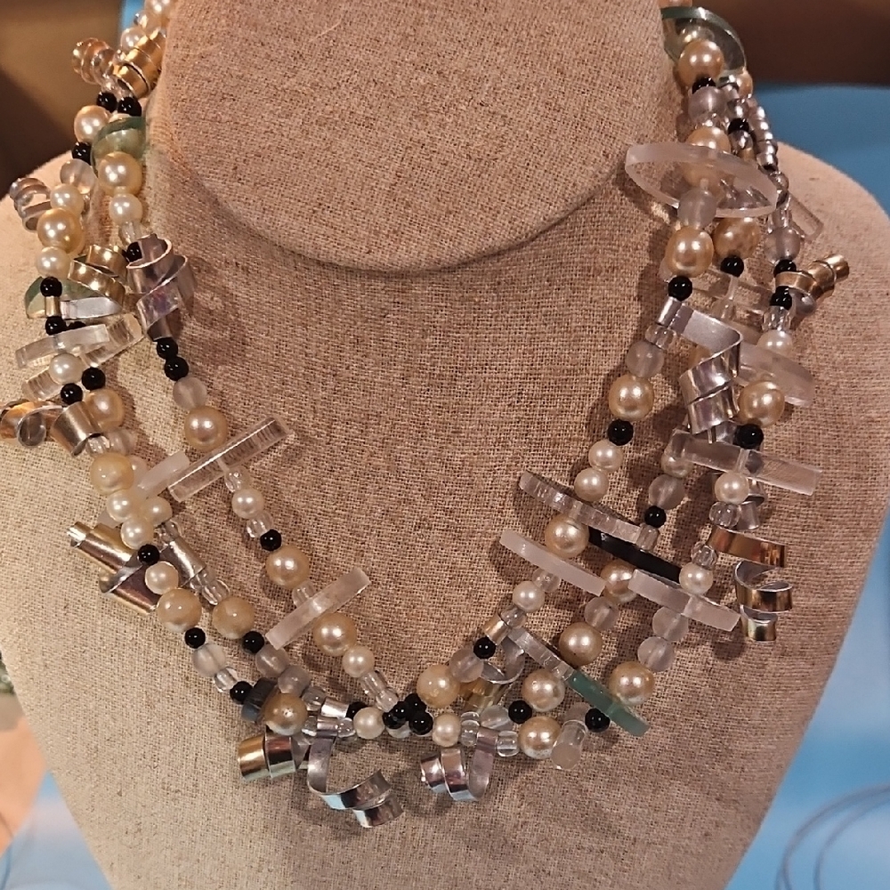 Chic Multi-Strand Pearl and Bead Necklace